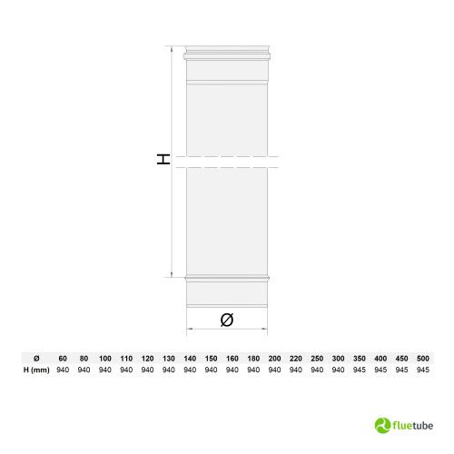 Tubo acciaio inox 316L da 1 metro per canna fumaria mono parete