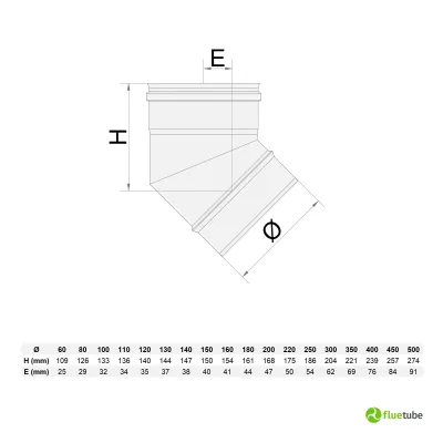 Curva 45° acciaio inox 316L per canna fumaria mono parete
