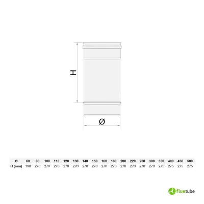 Tubo acciaio inox 316L da 33 cm per canna fumaria mono parete