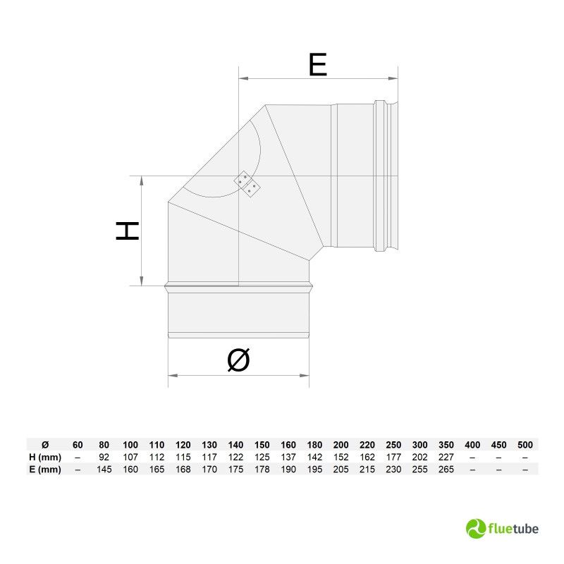 Curva 90° con ispezione in acciaio inox 316L per canna fumaria 2