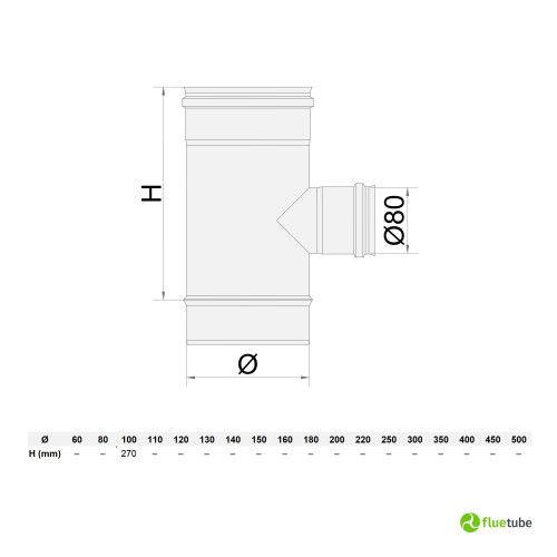 Raccordo T 90° ø 100 F/F/M ridotto ø 80 femmina acciaio inox 316L