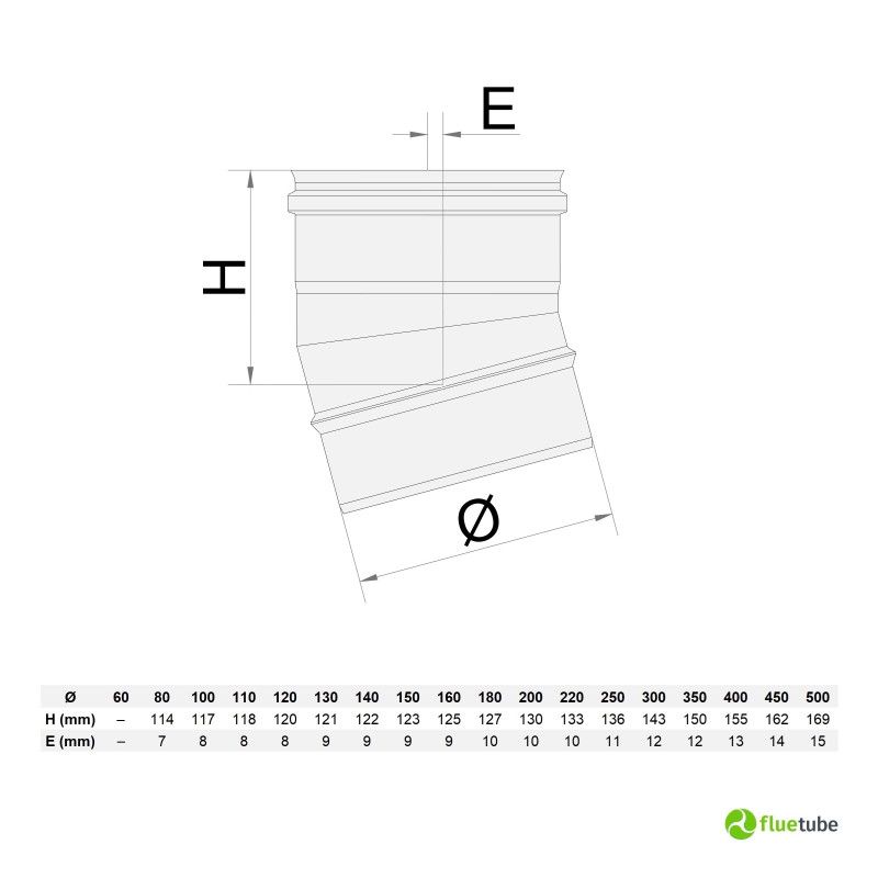 Curva 15° acciaio inox 316L per canna fumaria mono parete 2