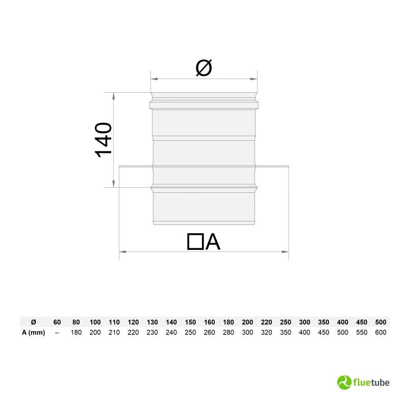 Piastra con elemento dritto M/F in acciaio inox mono parete 2