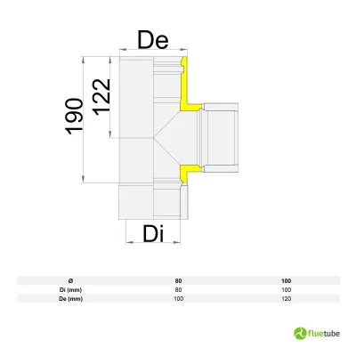 Raccordo T 90° F/M/M tubo doppia parete slim acciaio nero inox