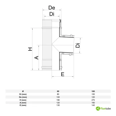 Raccordo T 87° doppia parete rame plastica per condensazione