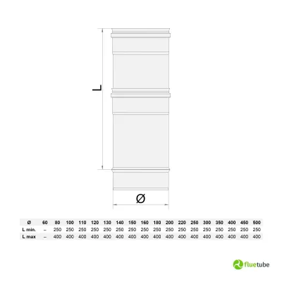Tubo telescopico canna fumaria da 25 a 40 cm acciaio inox 316L