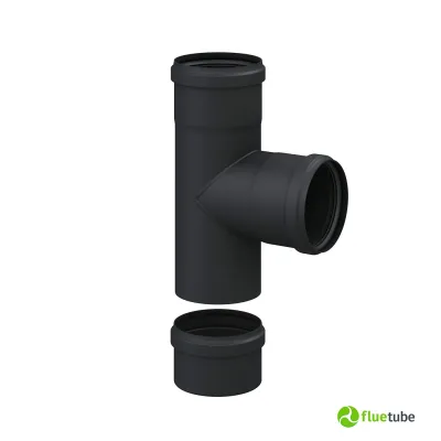 Raccordo T 90° F/F/M con tappo per stufa e camino pellet, in Acciaio al Carbonio nero Ø 80-100