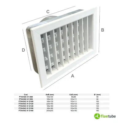 Griglia ad incasso per camini in alluminio bianco