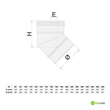 Coude 45° en acier inoxydable 316L pour conduit de fumée simple paroi 2