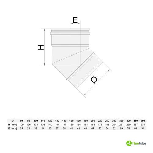 Coude 45° en acier inoxydable 316L pour conduit de fumée simple paroi