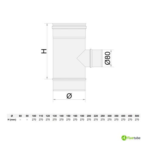 Raccord T 90° réduit ø 80 mâle en acier inoxydable 316L