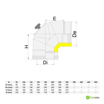 Coude 90° avec inspection pour conduit de fumée isolé en acier 316L 2