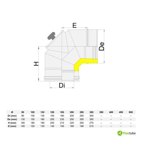 Coude 90° avec inspection pour conduit de fumée isolé en acier 316L