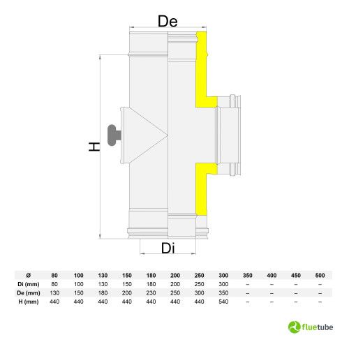 Raccord en T avec inspection pour tuyau double paroi isolé inox