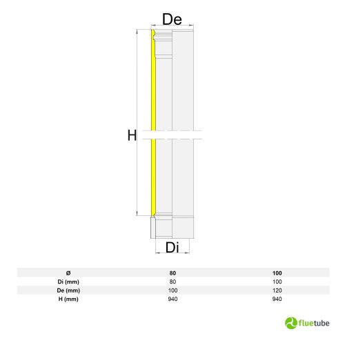 Conduit de fumée de 1 mètre isolé slim en acier inoxydable 316L