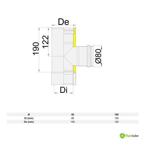 Raccord T 90° F/F/M réduit Ø 80 pour conduit de fumée slim isolé