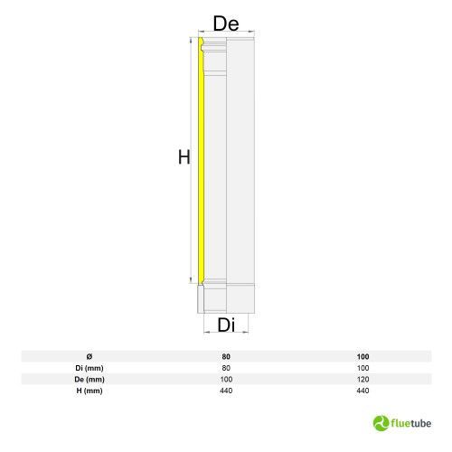 Tuyau de conduit de fumée 50 cm isolé slim en acier inoxydable noir 316L