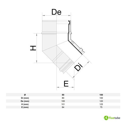 Coude 45° double paroi cuivre-plastique pour condensation