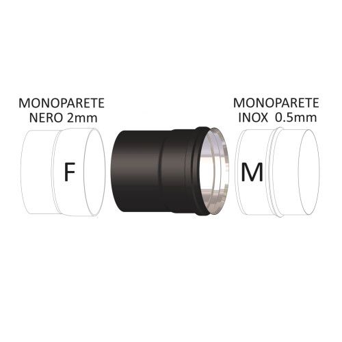 Adaptateur de tuyau en bois noir vers tuyau inox simple paroi Ø de 120 à 200