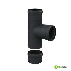 Raccord T 90° F/F/M avec capuchon pour poêle à granulés et cheminée, en acier au carbone noir Ø 80-100