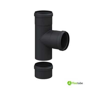 Raccord T 90° F/F/M avec capuchon pour poêle à granulés et cheminée, en acier au carbone noir Ø 80-100