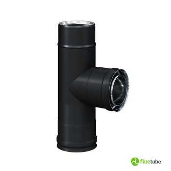 Raccord T 90° F/M/M pour tuyau double paroi slim en acier inoxydable noir