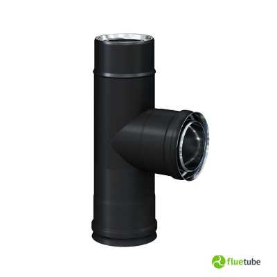 Raccord T 90° F/M/M pour tuyau double paroi slim en acier inoxydable noir