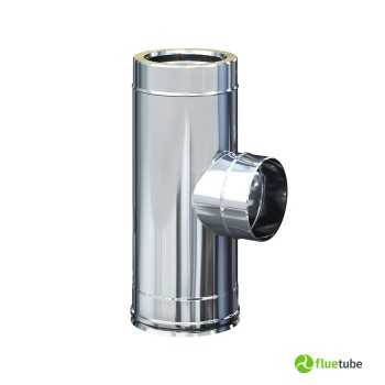 Raccord T 90° sortie simple paroi pour conduit de fumée extérieur double paroi