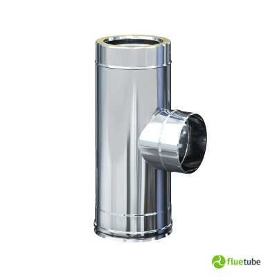 Raccord T 90° sortie simple paroi pour conduit de fumée extérieur double paroi