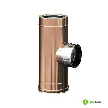 Raccord T 90° cuivre sortie simple paroi pour conduit de fumée isolé
