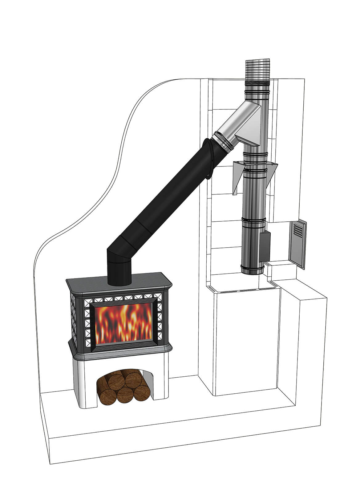 Tubi carbonio nero 2 mm per stufe, camini, caldaie, forni a legna